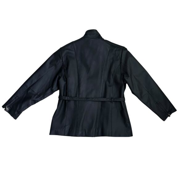 Vintage KC Collections Black Leather Jacket Women XL Belted Zip Front Moto - Picture 8 of 13